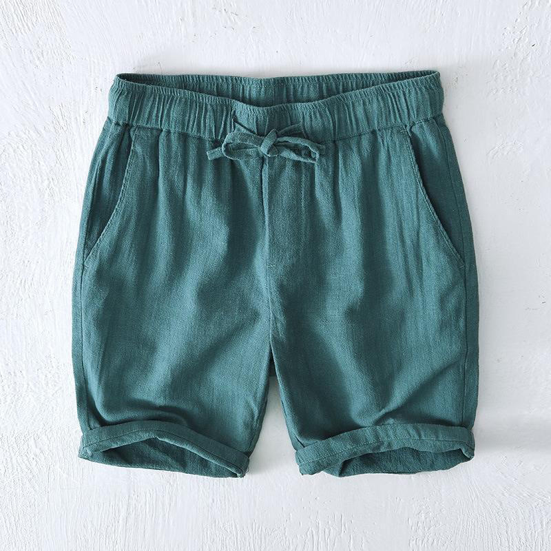 Short d'été pour homme en ramie, lin et coton, couleur unie, avec cordon de serrage et taille élastique, orné de Buddha Stones et doté de poches. - Sarcelle - US/UK/AU44，EU54 (4XL) - image 21