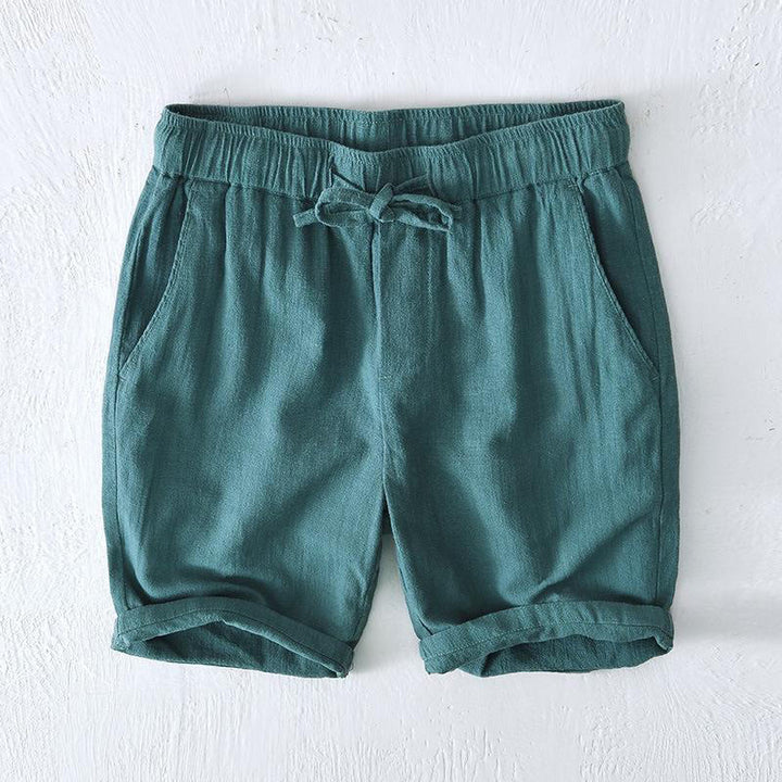 Short d'été pour homme en ramie, lin et coton, couleur unie, avec cordon de serrage et taille élastique, orné de Buddha Stones et doté de poches. - Sarcelle - US/UK/AU44，EU54 (4XL) - image 21