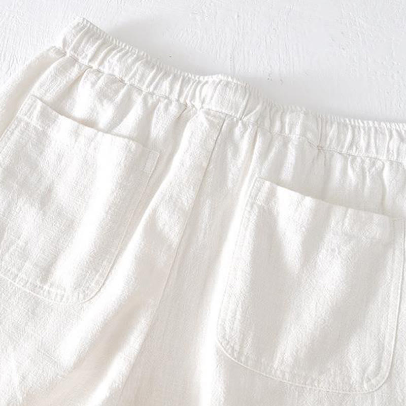 Short d'été pour homme en ramie, lin et coton, couleur unie, avec cordon de serrage et taille élastique, orné de Buddha Stones et doté de poches. - image 7