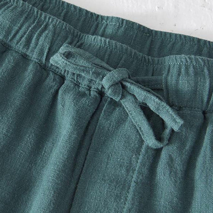 Short d'été pour homme en ramie, lin et coton, couleur unie, avec cordon de serrage et taille élastique, orné de Buddha Stones et doté de poches. - image 22