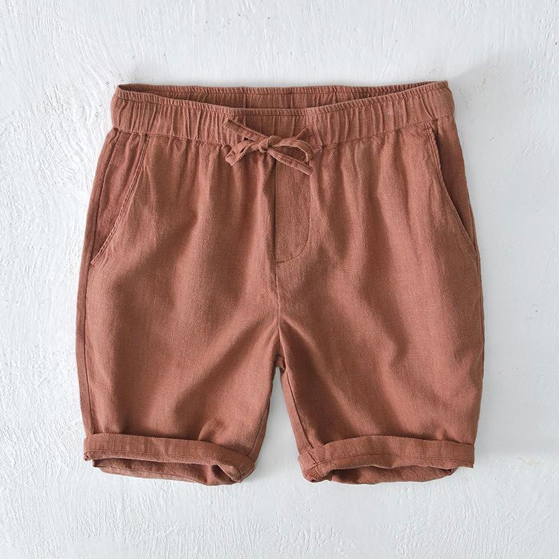 Short d'été pour homme en ramie, lin et coton, couleur unie, avec cordon de serrage et taille élastique, orné de Buddha Stones et doté de poches. - SandyBrown - US/UK/AU44，EU54 (4XL) - image 33