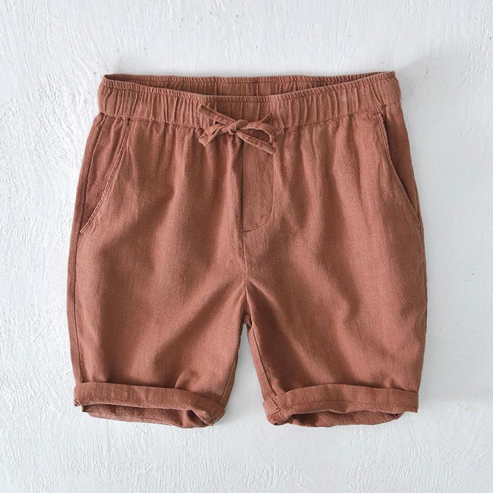 Short d'été pour homme en ramie, lin et coton, couleur unie, avec cordon de serrage et taille élastique, orné de Buddha Stones et doté de poches. - SandyBrown - US/UK/AU44，EU54 (4XL) - image 33