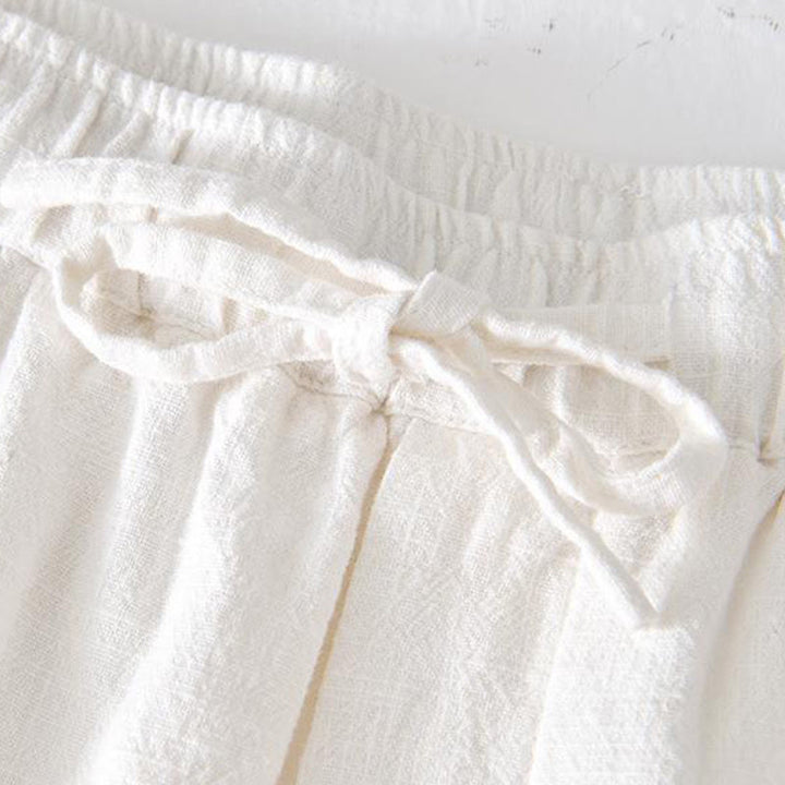 Short d'été pour homme en ramie, lin et coton, couleur unie, avec cordon de serrage et taille élastique, orné de Buddha Stones et doté de poches. - image 6