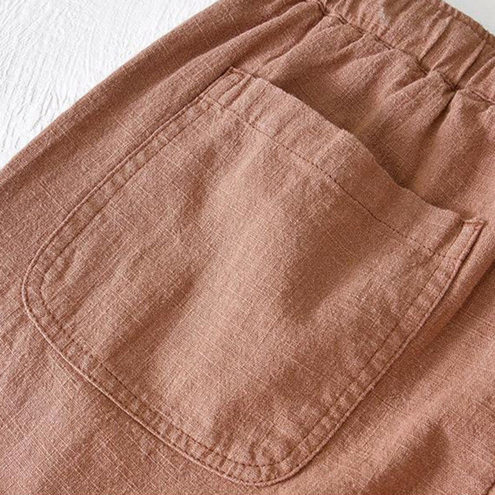 Short d'été pour homme en ramie, lin et coton, couleur unie, avec cordon de serrage et taille élastique, orné de Buddha Stones et doté de poches. - image 35