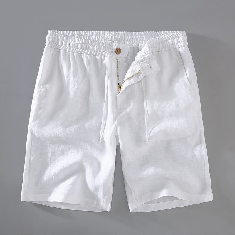 Short d'été en lin pour homme avec poches et cordon de serrage, couleur unie, motif Buddha Stones - Blanc - US/UK/AU42，EU52 (3XL) - image 2