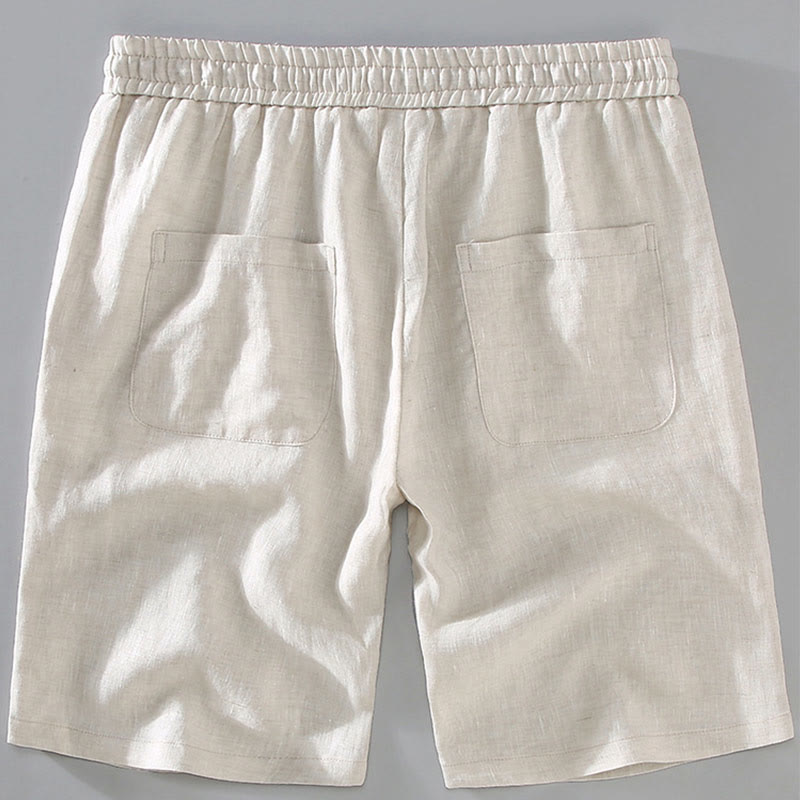 Short d'été en lin pour homme avec poches et cordon de serrage, couleur unie, motif Buddha Stones - image 4