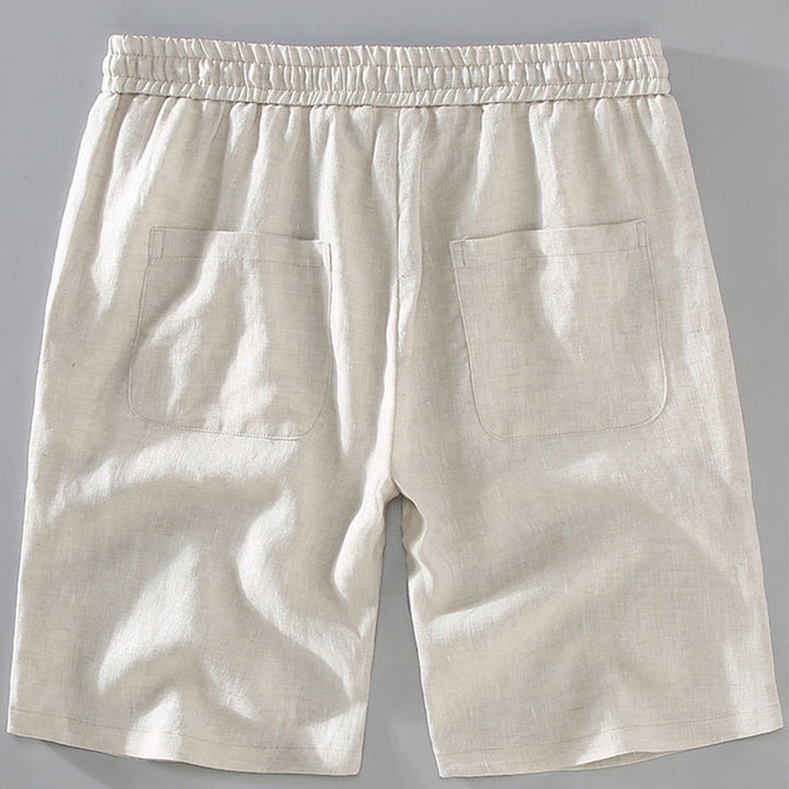 Short d'été en lin pour homme avec poches et cordon de serrage, couleur unie, motif Buddha Stones - image 4
