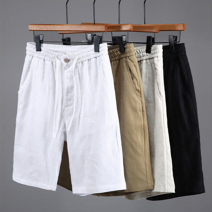 Short d'été en lin pour homme avec poches et cordon de serrage, couleur unie, motif Buddha Stones - image 14