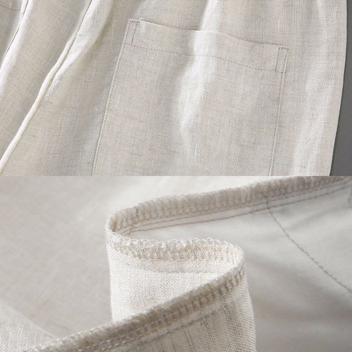 Short d'été en lin pour homme avec poches et cordon de serrage, couleur unie, motif Buddha Stones - image 7