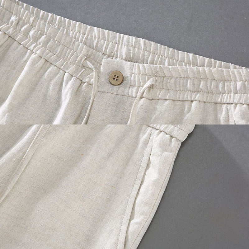 Short d'été en lin pour homme avec poches et cordon de serrage, couleur unie, motif Buddha Stones - image 9