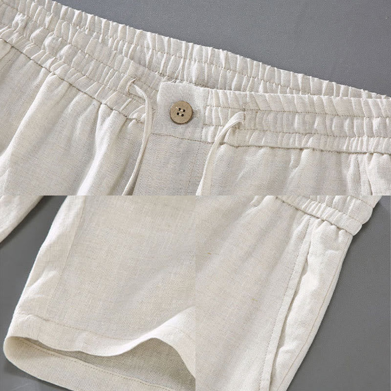 Short d'été en lin pour homme avec poches et cordon de serrage, couleur unie, motif Buddha Stones - image 7