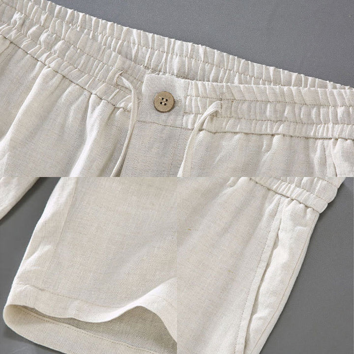 Short d'été en lin pour homme avec poches et cordon de serrage, couleur unie, motif Buddha Stones - image 7