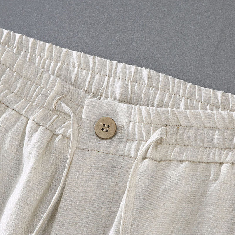 Short d'été en lin pour homme avec poches et cordon de serrage, couleur unie, motif Buddha Stones - image 5