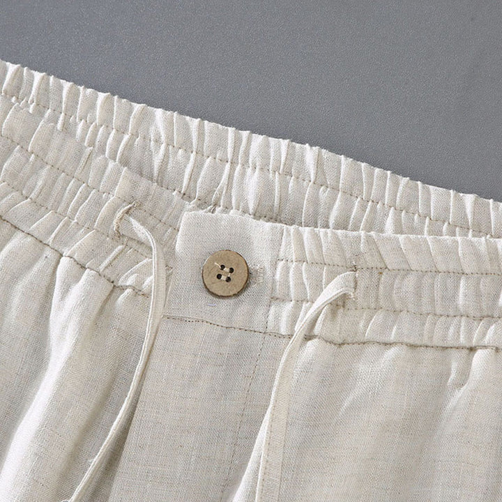 Short d'été en lin pour homme avec poches et cordon de serrage, couleur unie, motif Buddha Stones - image 5