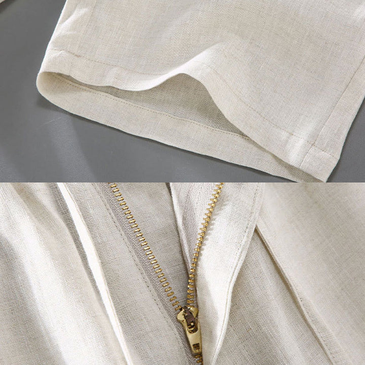 Short d'été en lin pour homme avec poches et cordon de serrage, couleur unie, motif Buddha Stones - image 9