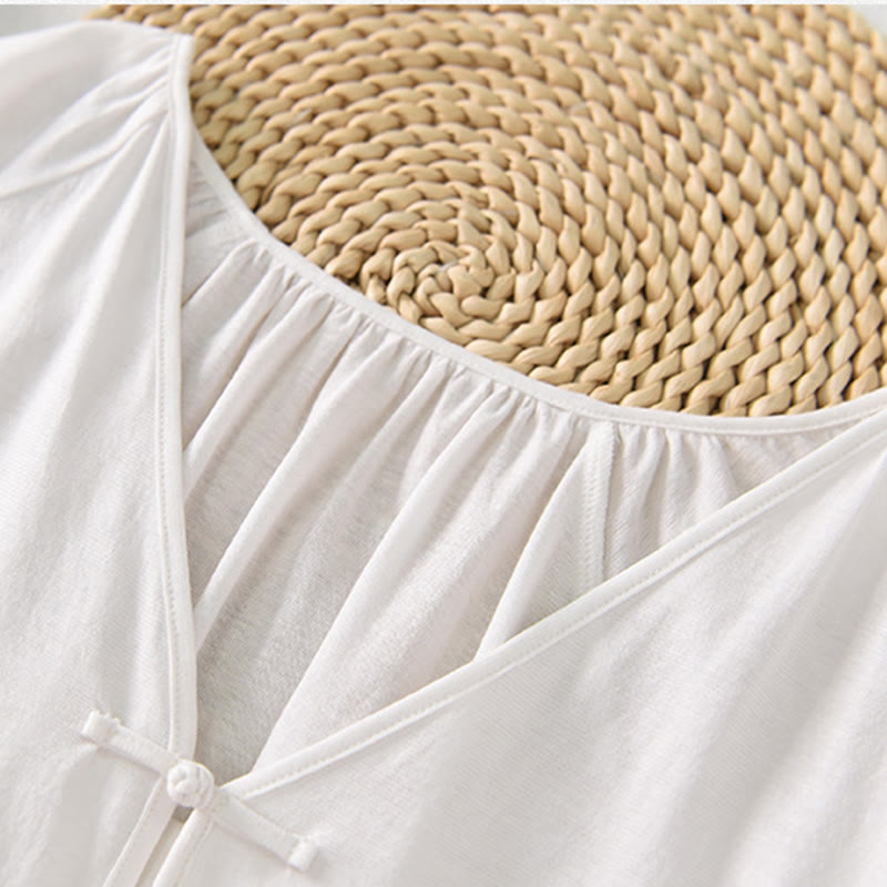 Chemise d'été à manches longues en coton et lin pour femme, motif grenouille chinoise, boutons, col en V, couleur pure, motif Buddha Stones - image 19