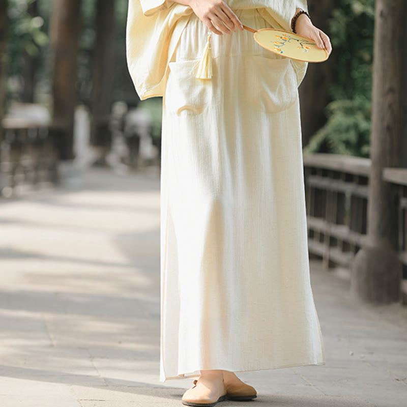 Jupe-pantalon à ourlet fendu et poches pour femme, couleur unie, motif Buddha Stones - image 1