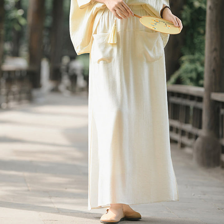 Jupe-pantalon à ourlet fendu et poches pour femme, couleur unie, motif Buddha Stones - image 1