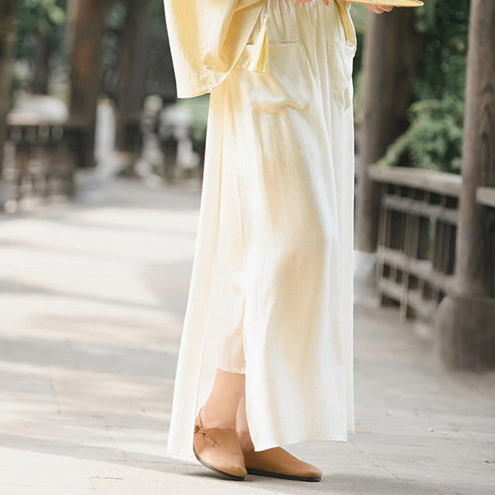 Jupe-pantalon à ourlet fendu et poches pour femme, couleur unie, motif Buddha Stones - image 4