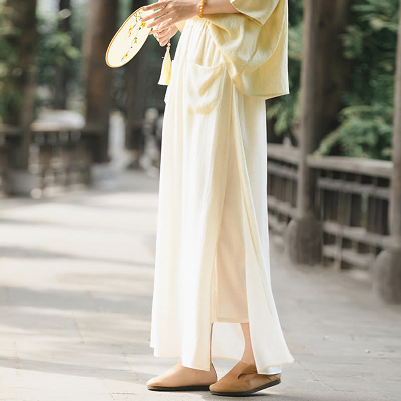 Jupe-pantalon à ourlet fendu et poches pour femme, couleur unie, motif Buddha Stones - image 2