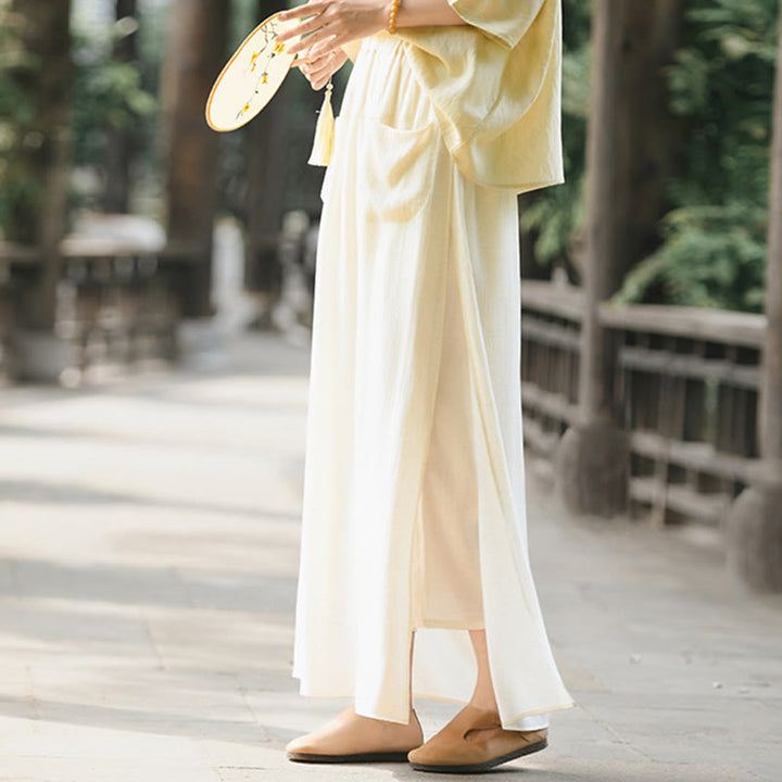 Jupe-pantalon à ourlet fendu et poches pour femme, couleur unie, motif Buddha Stones - image 2