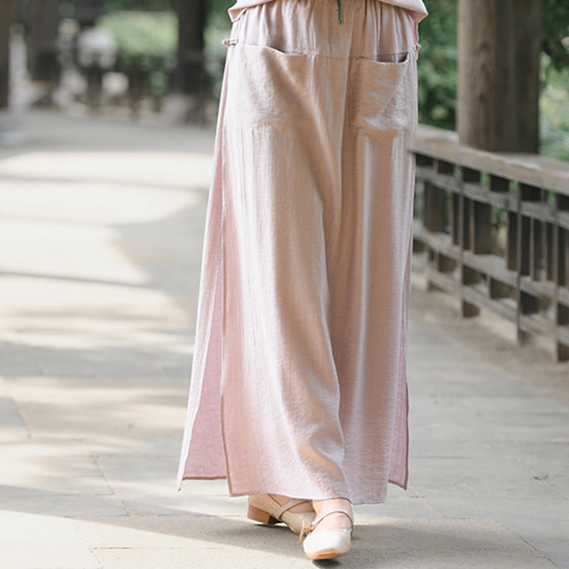 Jupe-pantalon à ourlet fendu et poches pour femme, couleur unie, motif Buddha Stones - image 14