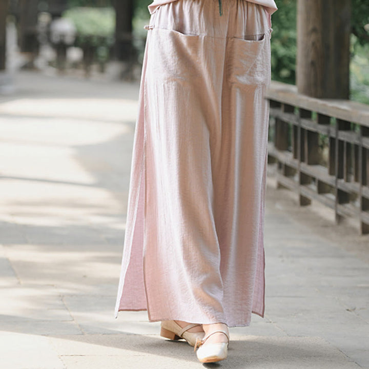 Jupe-pantalon à ourlet fendu et poches pour femme, couleur unie, motif Buddha Stones - image 14