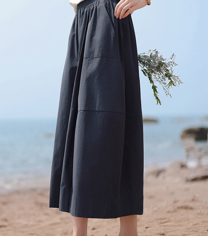 Pantalon capri court Buddha Stones taille haute en coton uni avec poches pour femme - image 3