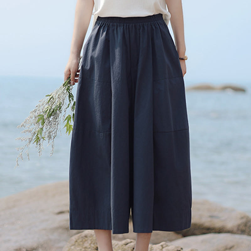 Pantalon capri court Buddha Stones taille haute en coton uni avec poches pour femme - image 2
