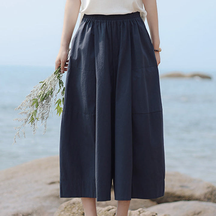 Pantalon capri court Buddha Stones taille haute en coton uni avec poches pour femme - image 2