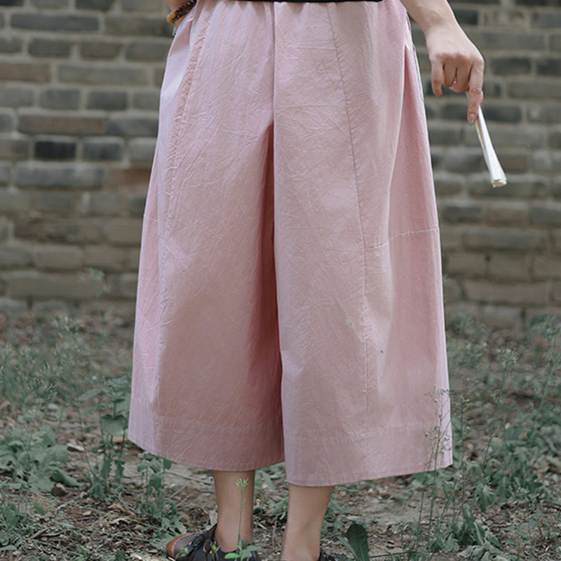 Pantalon capri court Buddha Stones taille haute en coton uni avec poches pour femme - image 12