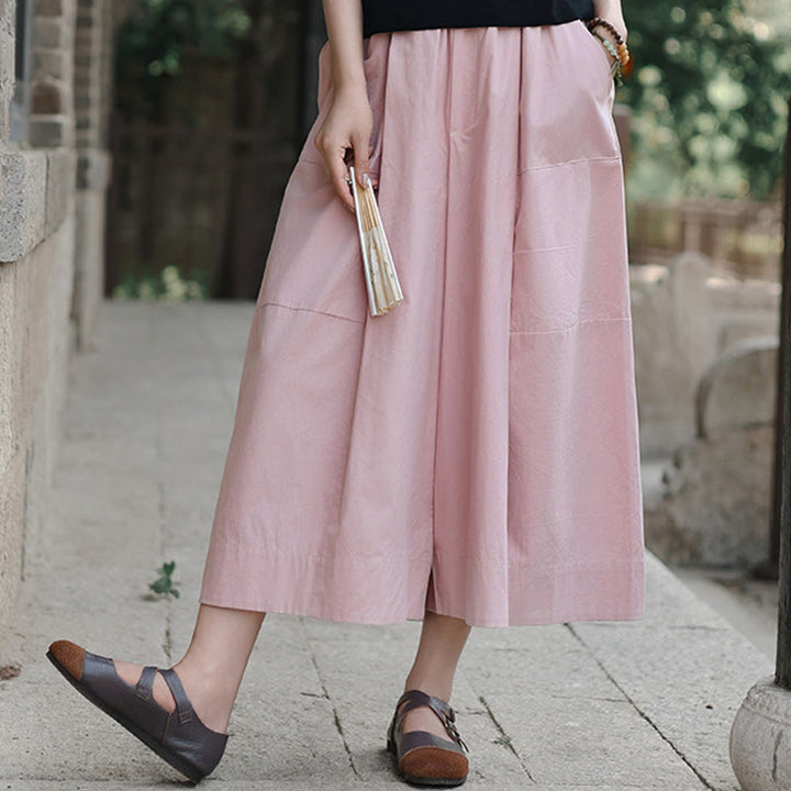 Pantalon capri court Buddha Stones taille haute en coton uni avec poches pour femme - image 8