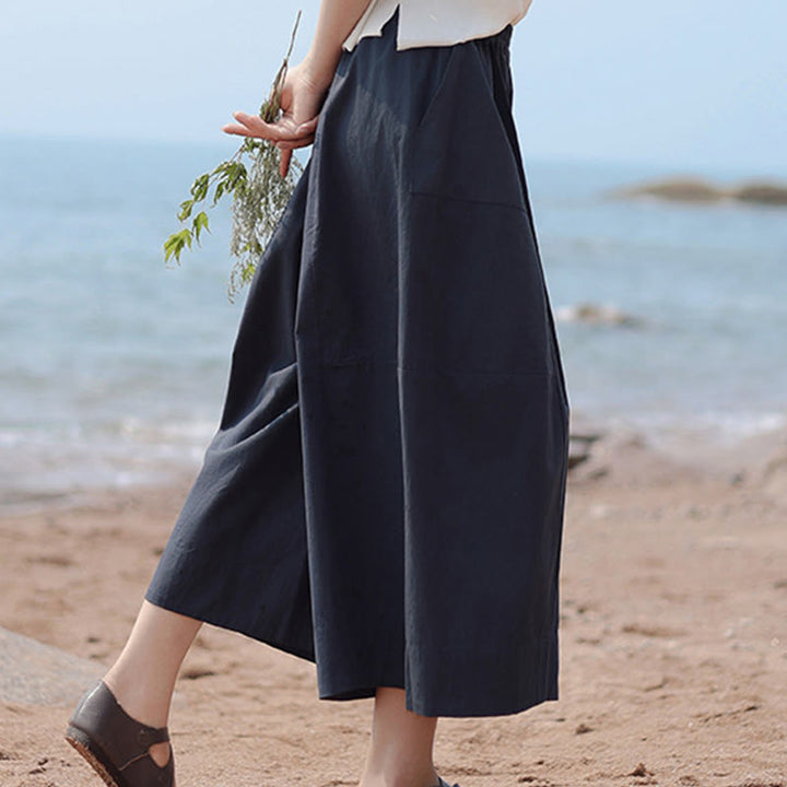 Pantalon capri court Buddha Stones taille haute en coton uni avec poches pour femme - image 6