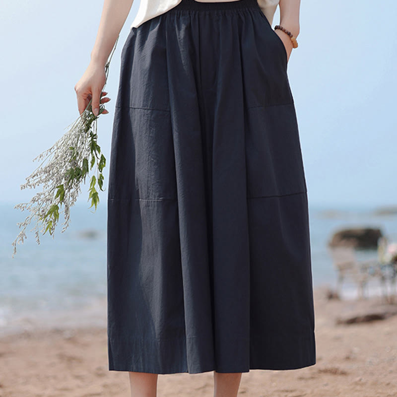 Pantalon capri court Buddha Stones taille haute en coton uni avec poches pour femme - image 4