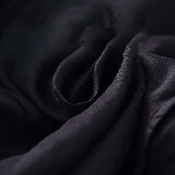 Robe longue en coton et lin à manches courtes et ourlet irrégulier avec Buddha Stones - image 9