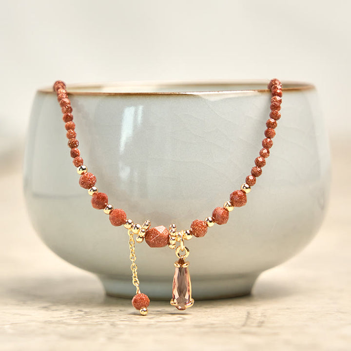 Bracelet multicouche positif en perles de pierre d'or naturelles de 2 mm Buddha Stones