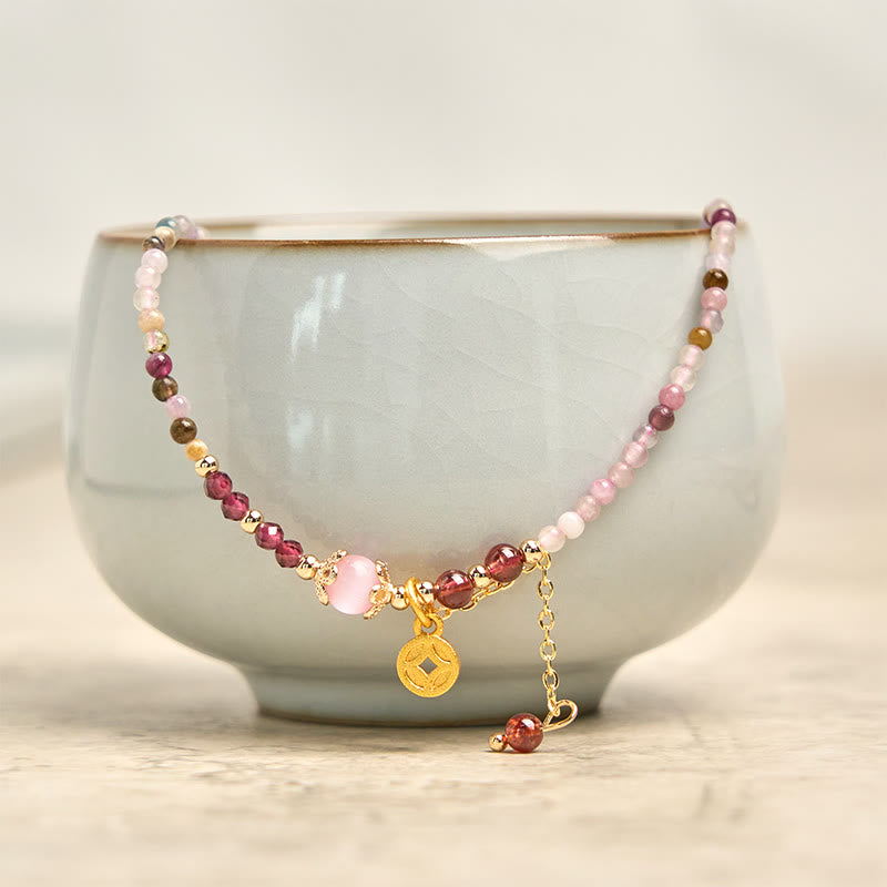 Bracelet de sagesse en Buddha Stones, perles irrégulières de 2,5 mm, tourmaline colorée