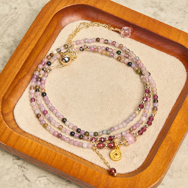 Bracelet de sagesse en Buddha Stones, perles irrégulières de 2,5 mm, tourmaline colorée