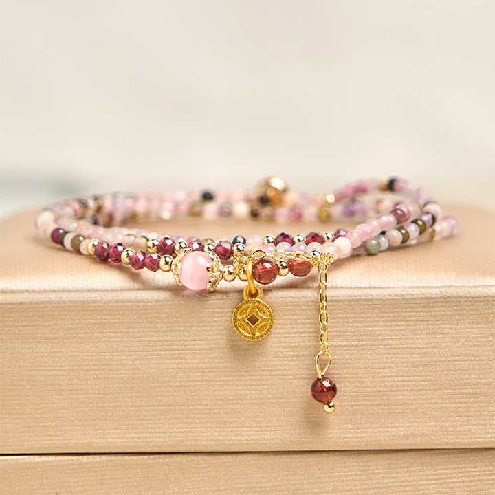 Bracelet de sagesse en Buddha Stones, perles irrégulières de 2,5 mm, tourmaline colorée