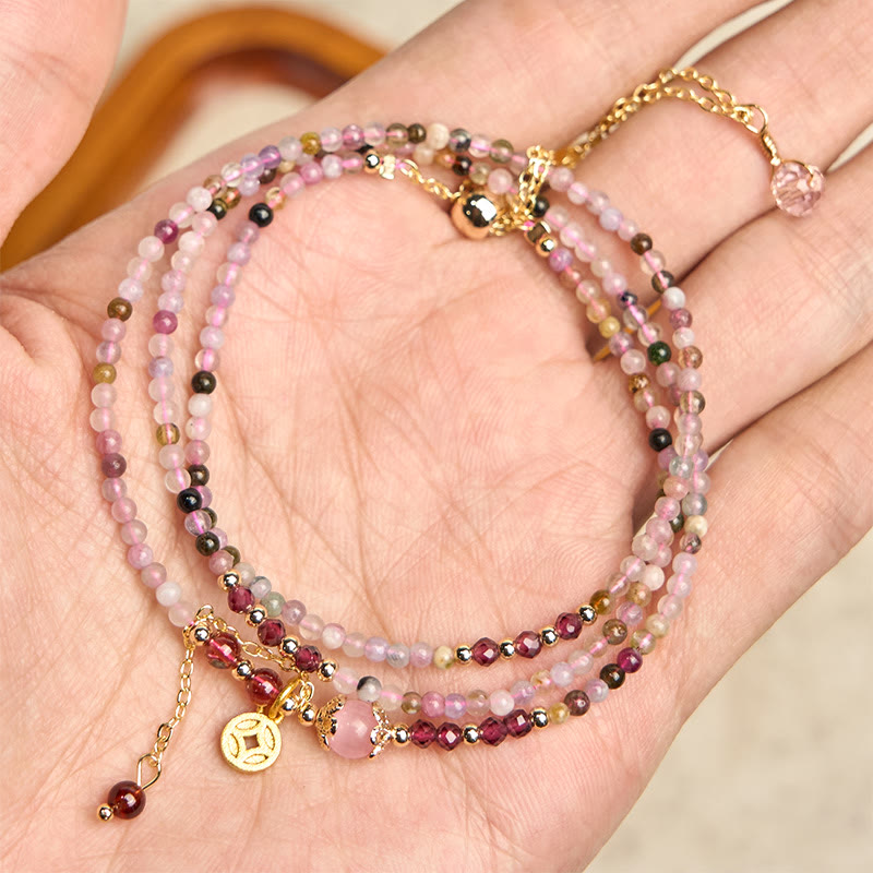 Bracelet de sagesse en Buddha Stones, perles irrégulières de 2,5 mm, tourmaline colorée