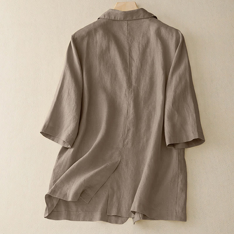 Veste de costume boutonnée en coton à manches trois-quarts et poches pour femme Buddha Stones - image 2