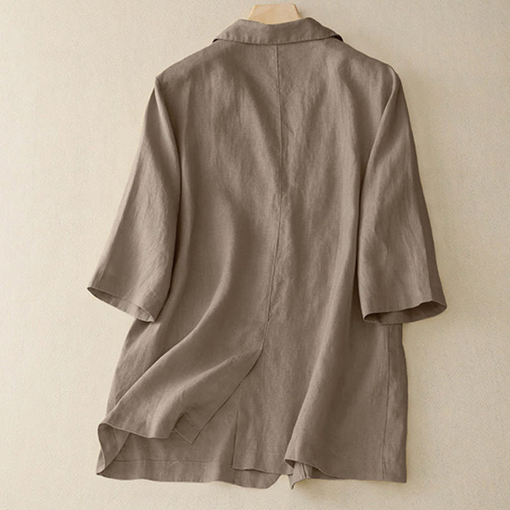 Veste de costume boutonnée en coton à manches trois-quarts et poches pour femme Buddha Stones - image 2