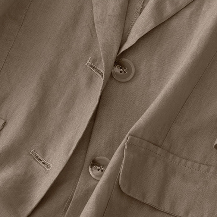 Veste de costume boutonnée en coton à manches trois-quarts et poches pour femme Buddha Stones - image 3