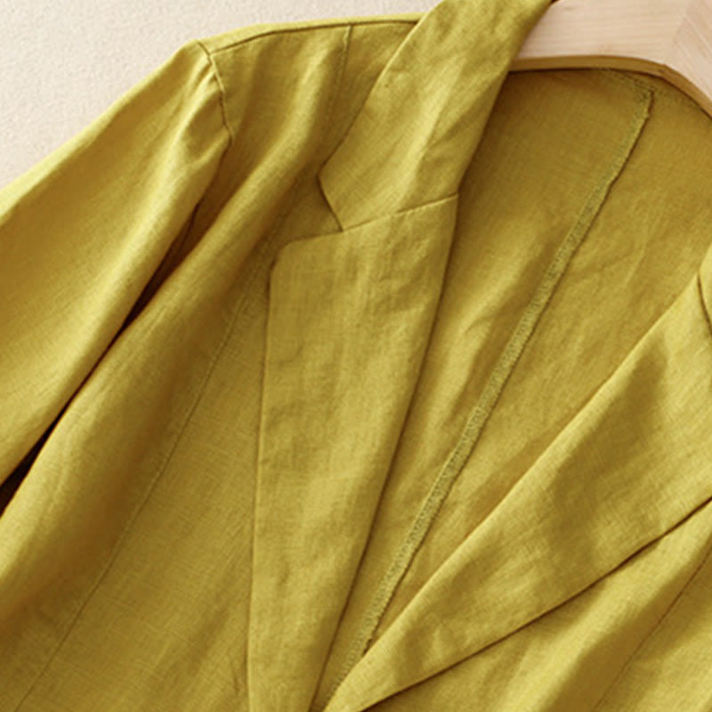 Veste de costume boutonnée en coton à manches trois-quarts et poches pour femme Buddha Stones - image 7