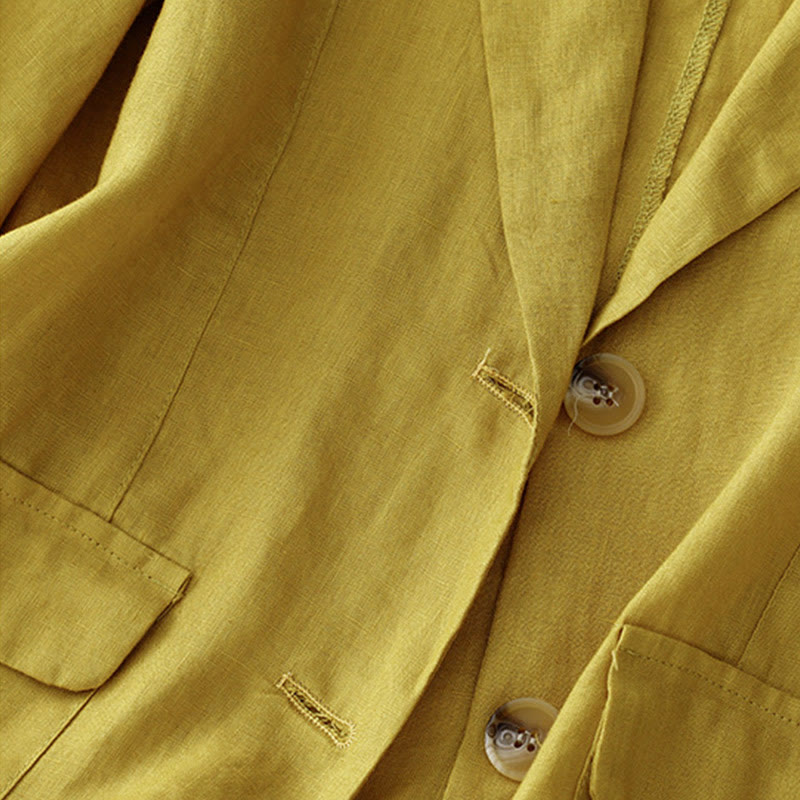 Veste de costume boutonnée en coton à manches trois-quarts et poches pour femme Buddha Stones - image 11
