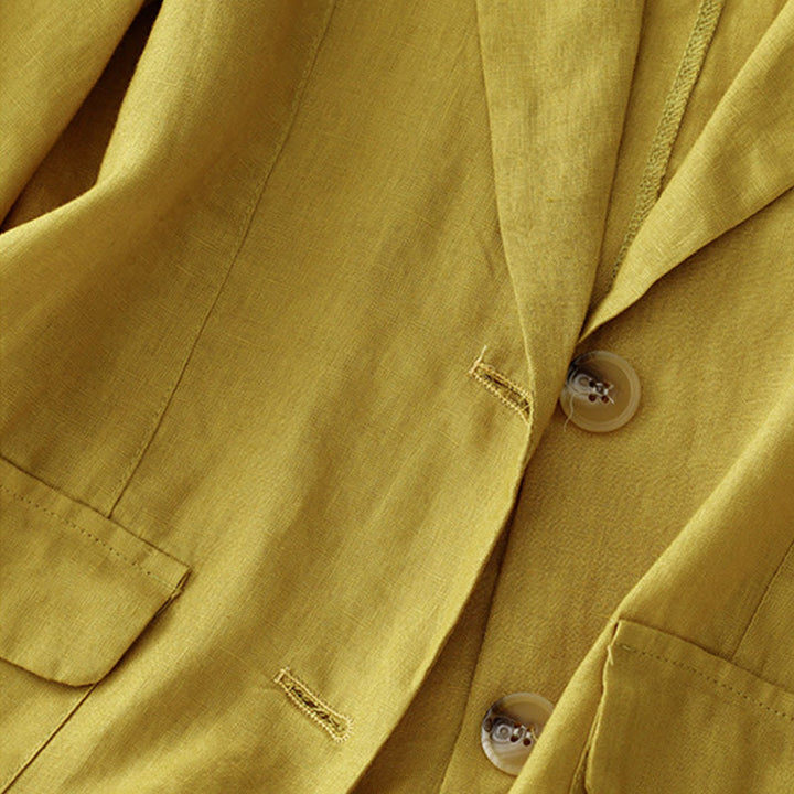 Veste de costume boutonnée en coton à manches trois-quarts et poches pour femme Buddha Stones - image 10