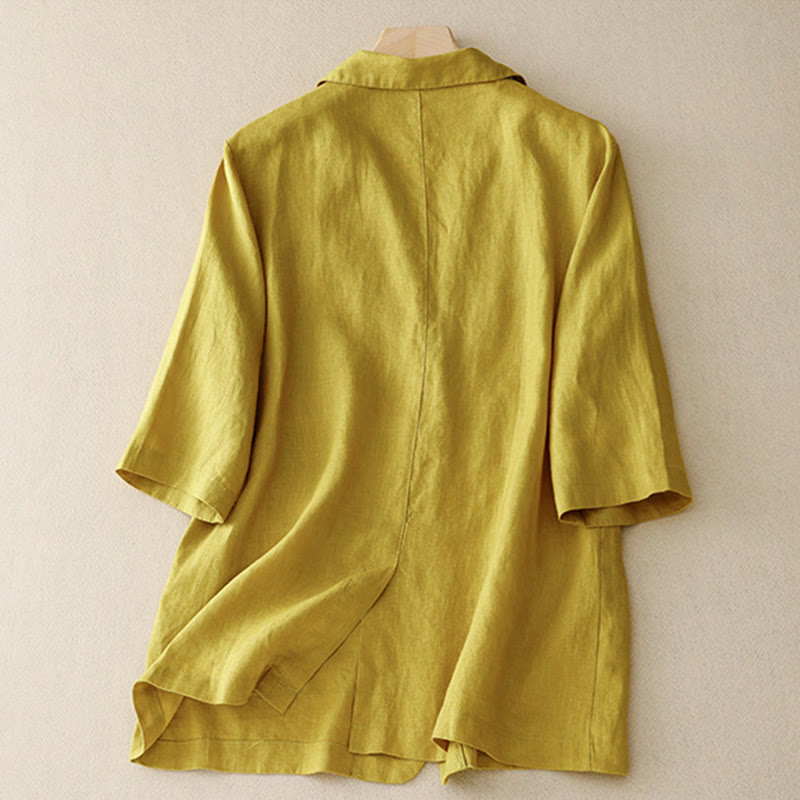 Veste de costume boutonnée en coton à manches trois-quarts et poches pour femme Buddha Stones - image 5