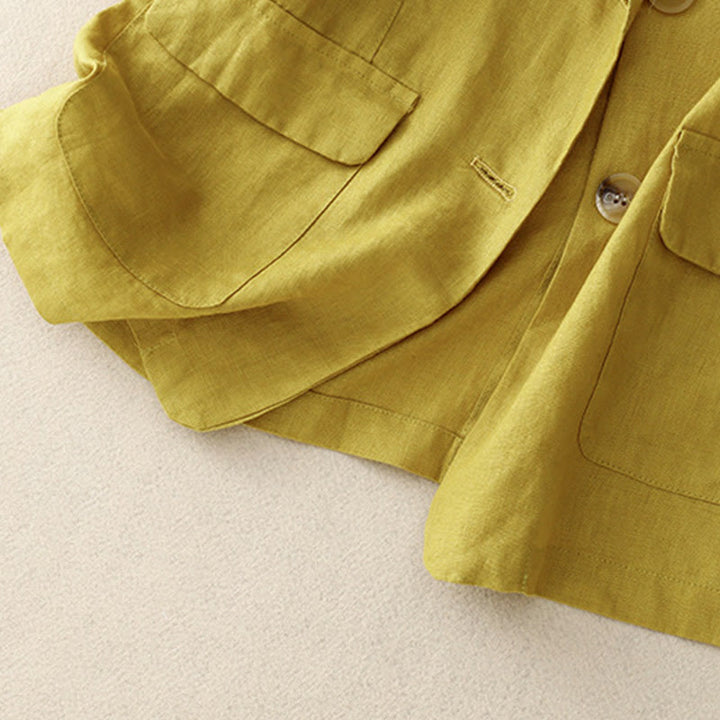 Veste de costume boutonnée en coton à manches trois-quarts et poches pour femme Buddha Stones - image 9