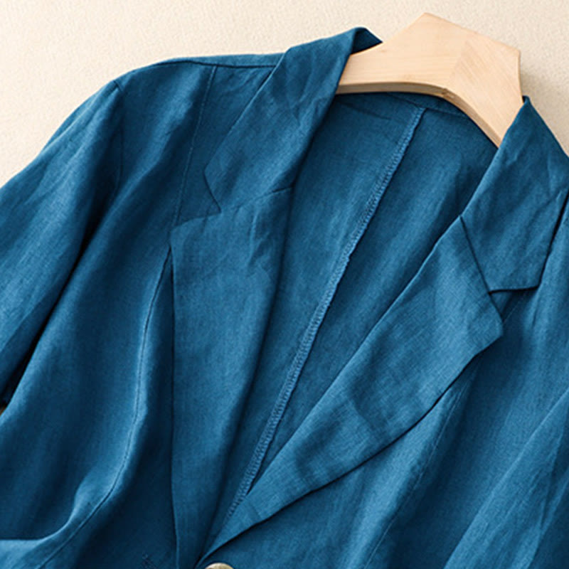 Veste de costume boutonnée en coton à manches trois-quarts et poches pour femme Buddha Stones - image 14