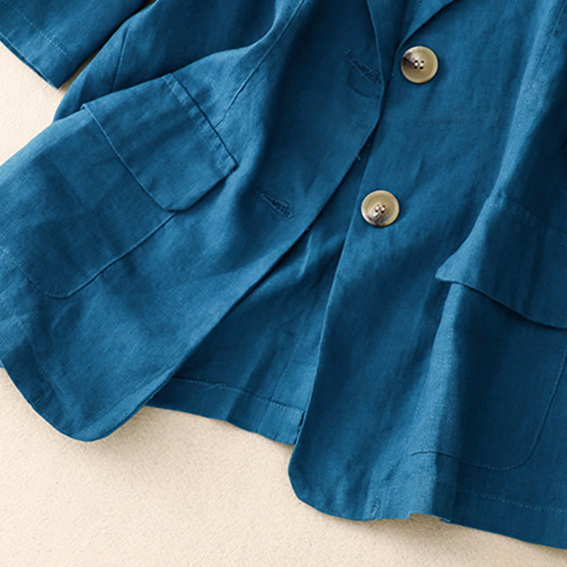Veste de costume boutonnée en coton à manches trois-quarts et poches pour femme Buddha Stones - image 14